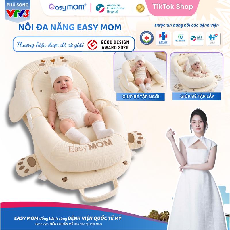 [Easy MOM x KOL THANH TRẦN] Nôi Đa Năng Chống Trào Cho Bé Chất Liệu Cotton Thoáng Mát Gấp Gọn Di Động Phù Hợp 0-15 Tháng Tuổi