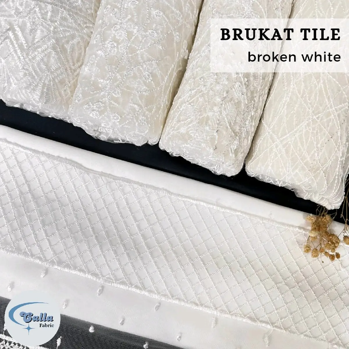 SETENGAH METER Kain Brukat Tile Premium Bahan Kebaya - White