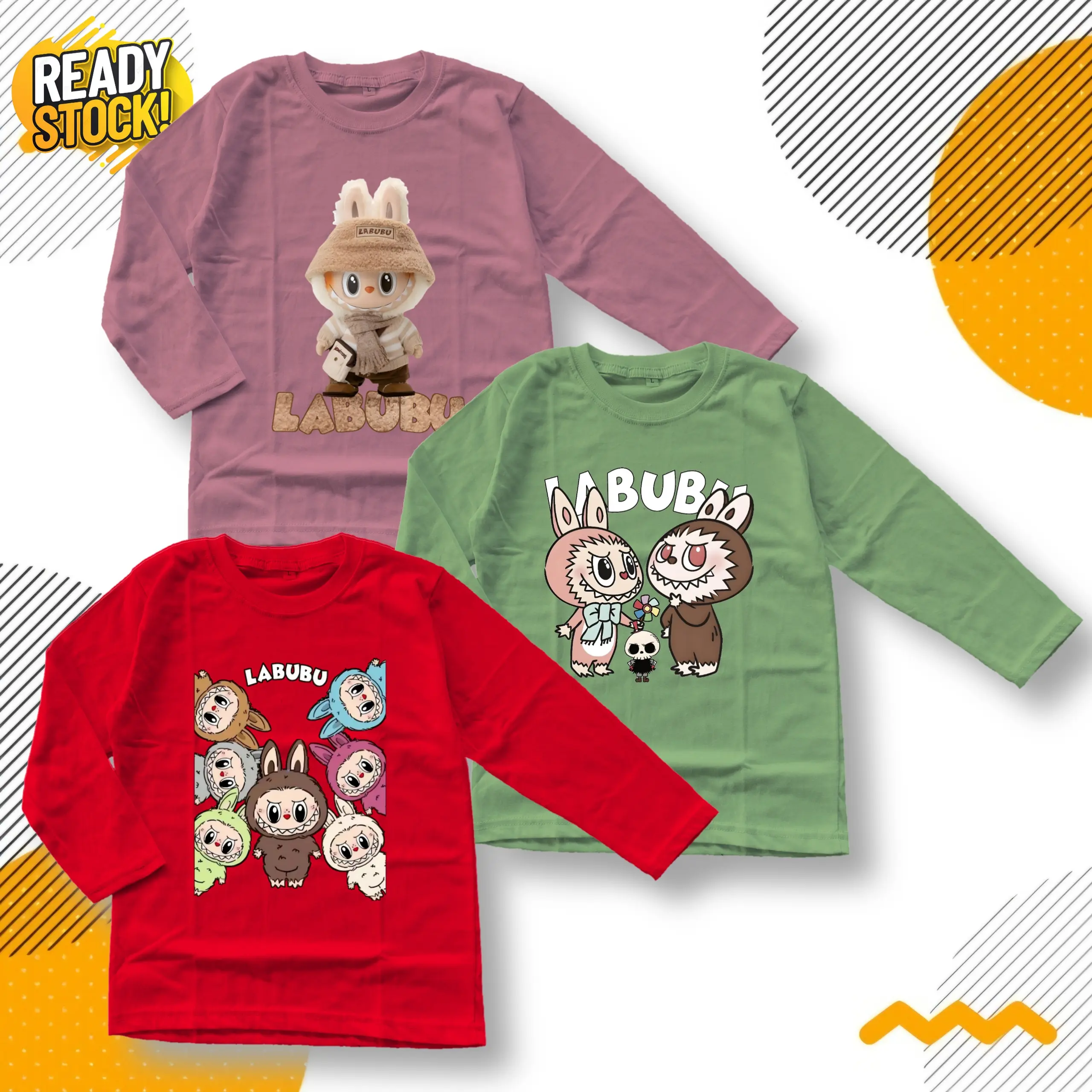 Kaos anak motif LABUBU Viral usia 3,5-14 Tahun Lengan panjang UNISEX Cewe Cowo Bahan Cotton Combed