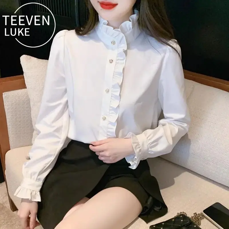 Áo Cánh Cổ Xếp Ly Lấy Cảm Hứng Từ Hoàng Gia, Phong Cách Sang Trọng Kiểu Pháp, Áo Nữ Độc Đáo Hàng Mới Về Mùa Xuân / Mùa Thu, Áo Sơ Mi Xếp Lớp 0