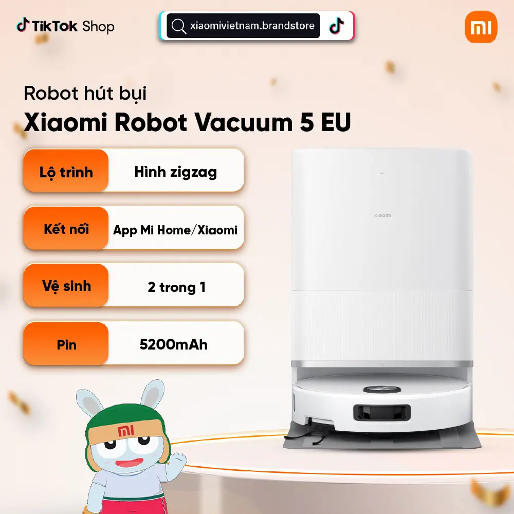 Robot hút bụi lau nhà Xiaomi Vacuum 5 - Lực hút 20000Pa - Pin 5200mAh - 4 chế độ làm sạch BHR0834EU