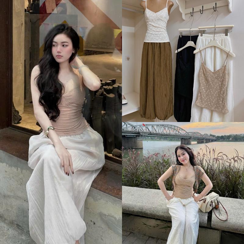 Set áo 2 dây ren thêu hoa phối quần đũi tơ nữ – nhẹ nhàng, vintage - outfit nàng thơ hot trend | FEMORA STORE