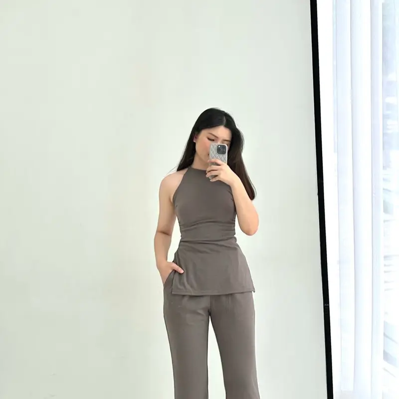 Izz Knit Set Halter Tanktop Top Cutbray Pants Knit Set Premium 3