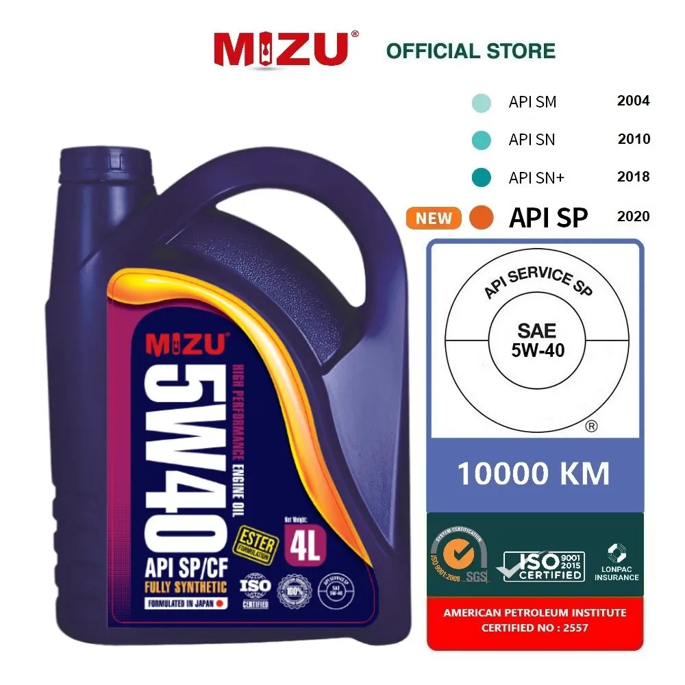 2022 API SP + MIZU 5W40 Ester plus Fully Synthetic Oil 4L 5w40 minyak all car perodua Toyota honda proton