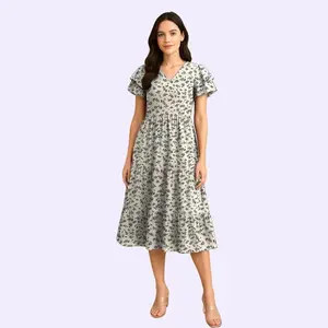 Jenny Dress Nyaman Friendly Gaun Kasual Lengan Ruffle Butterfly Cocok untuk Ibu Hamil dan Menyusui