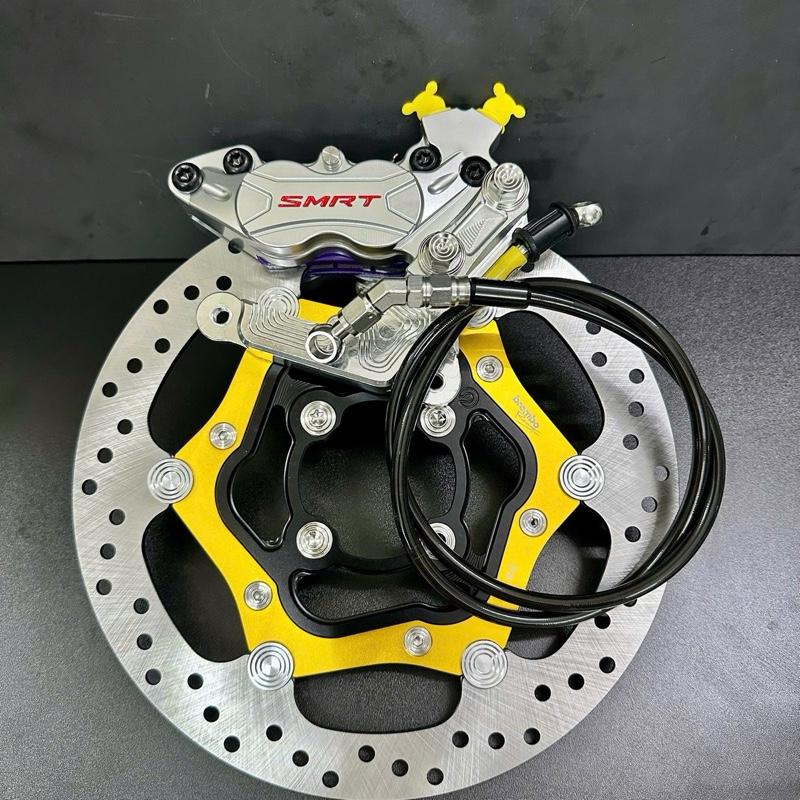 Combo 4 món : heo Smrt 4pis, dây dầu bấm inox, pas cnc, đĩa Brembo Over size 267mm ( lên cho mâm 4 lỗ đĩa )