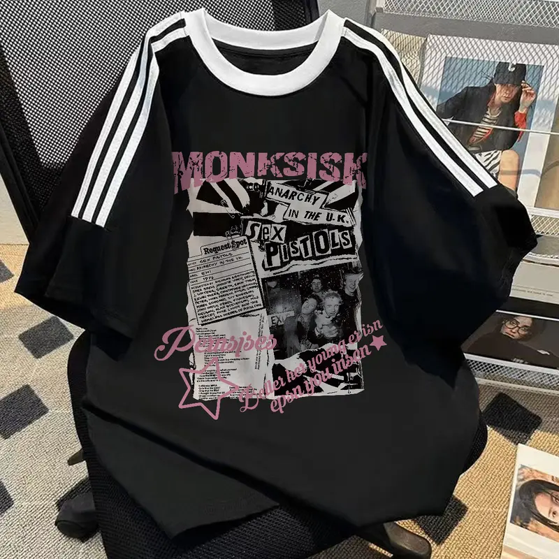 Pria Model Regular Unisex W203 JWstudio T-shirt Oversize Cotton Retro Pattern Kaos Putih Wanita Hitam Top Katun Muda 3