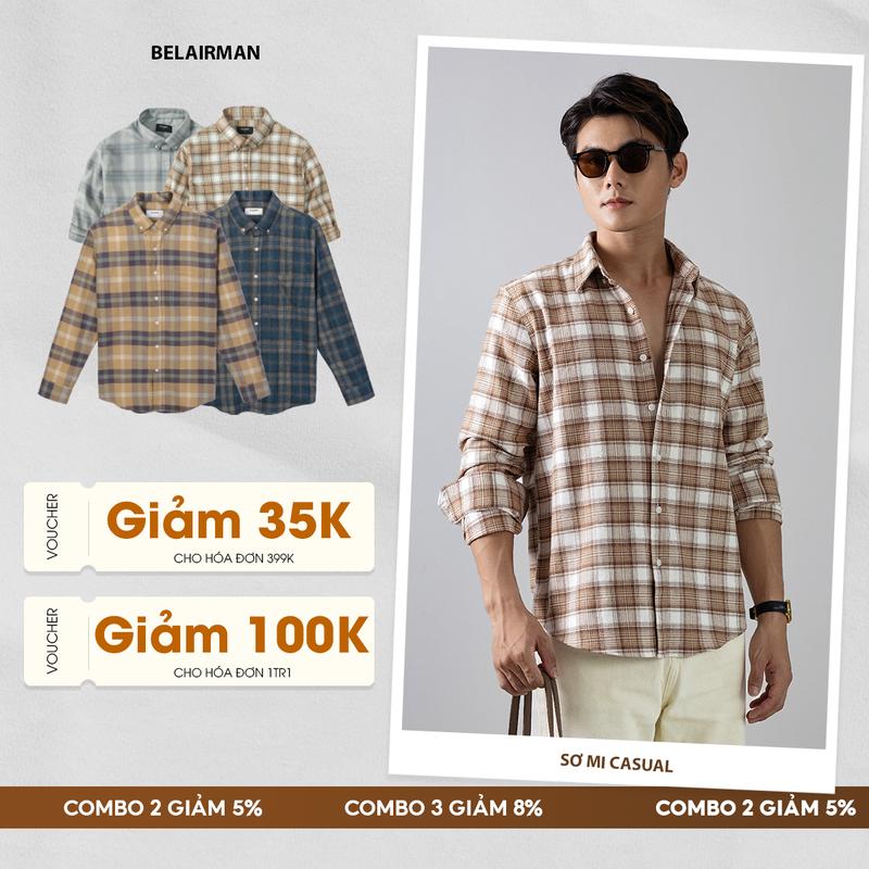 Áo sơ mi nam dài tay họa tiết caro vải flannel cao cấp - SMCF0126  Menswear Shirt Có Cổ 