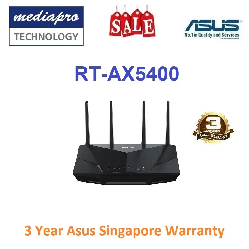 ASUS RT-AX5400 Dual Band WiFi 6 Extendable Router, Instant Guard, Advanced Parental Controls, Built-in VPN, AiMesh Compatible - 3 Year Local Asus Warranty