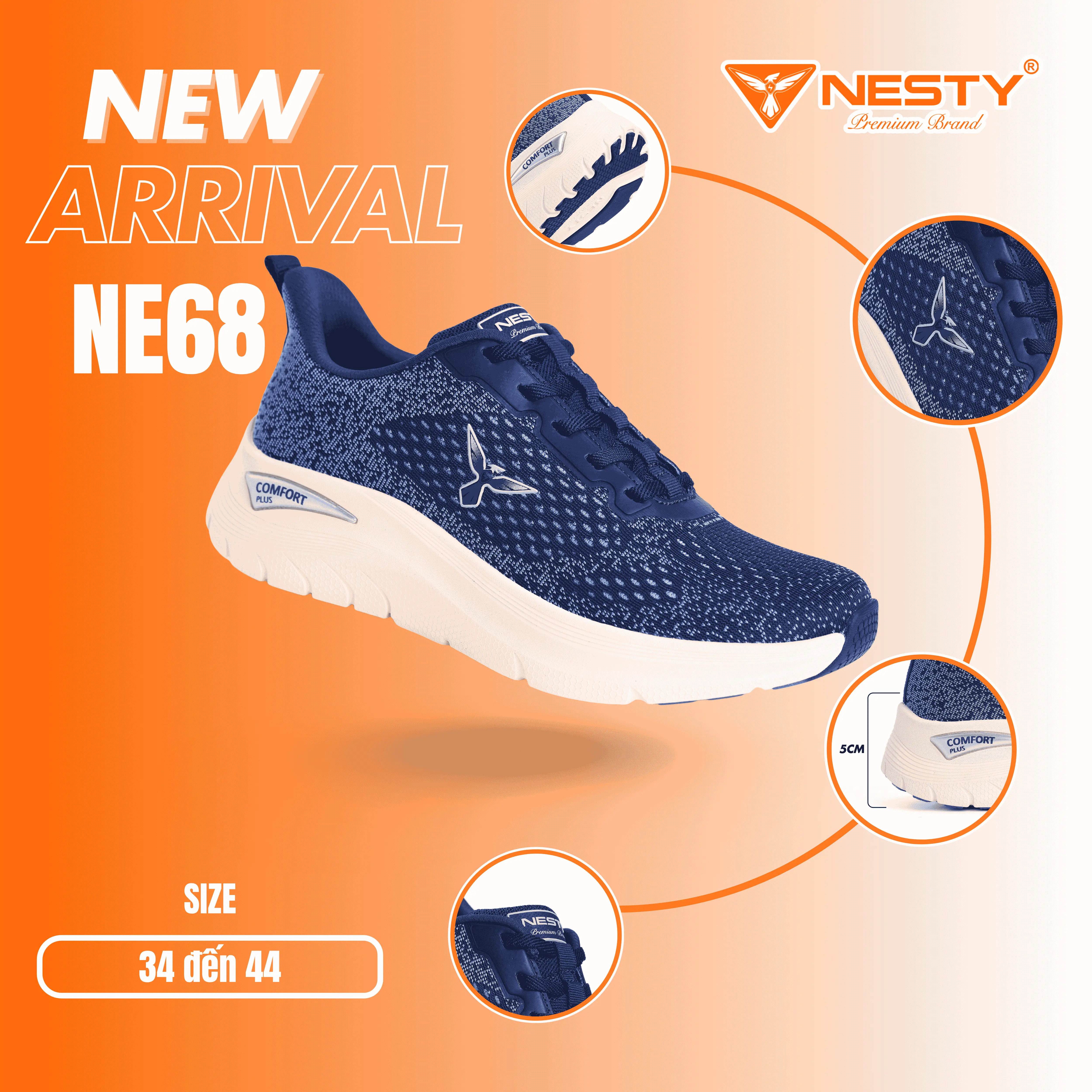 [NE68] GIÀY SNEAKER NESTY COMFORT PLUS CHÍNH HÃNG - GIÀY THỂ THAO ÊM NHẸ THOÁNG KHÍ [KO1]