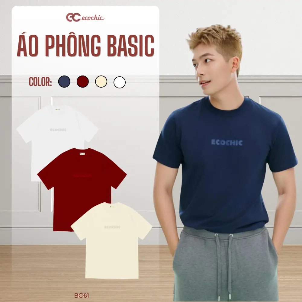 Áo Phông Basic ECOCHIC Áo Cổ Tròn Chất Vải Thoáng Mát Local Brand Chính Hãng Unisex Form Vừa Premium Cotton Cổ Tròn Nhiều Màu Nữ B081