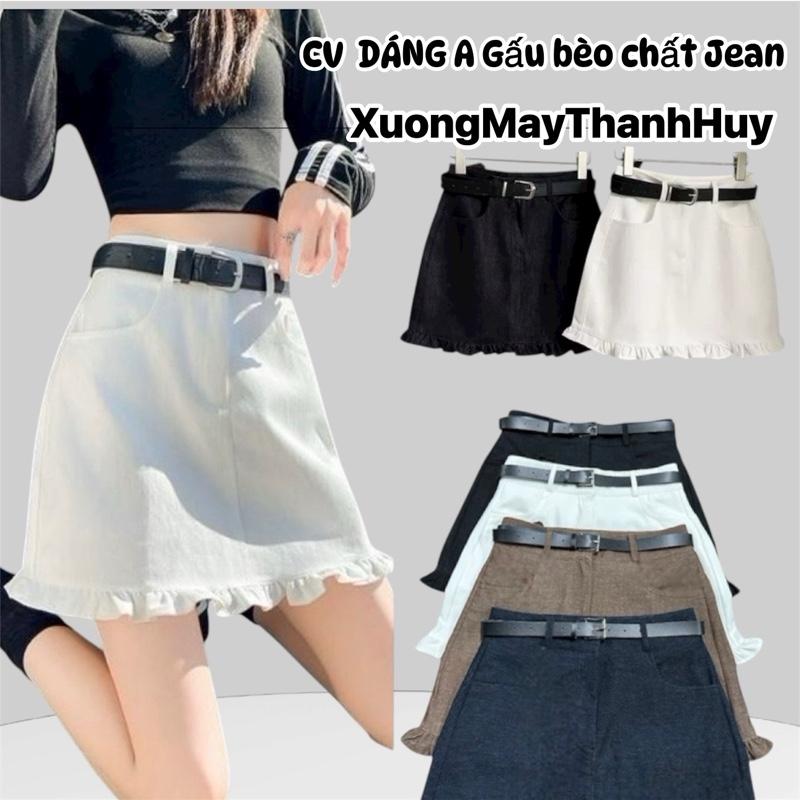   CV KÈM DÂY LƯNG  Chân Váy Jean Bèo Gấu Dáng A Chất Co Dãn  Váy Ngắn kèm quần bảo hộ có túi - Bèo Gấu trẻ trung 