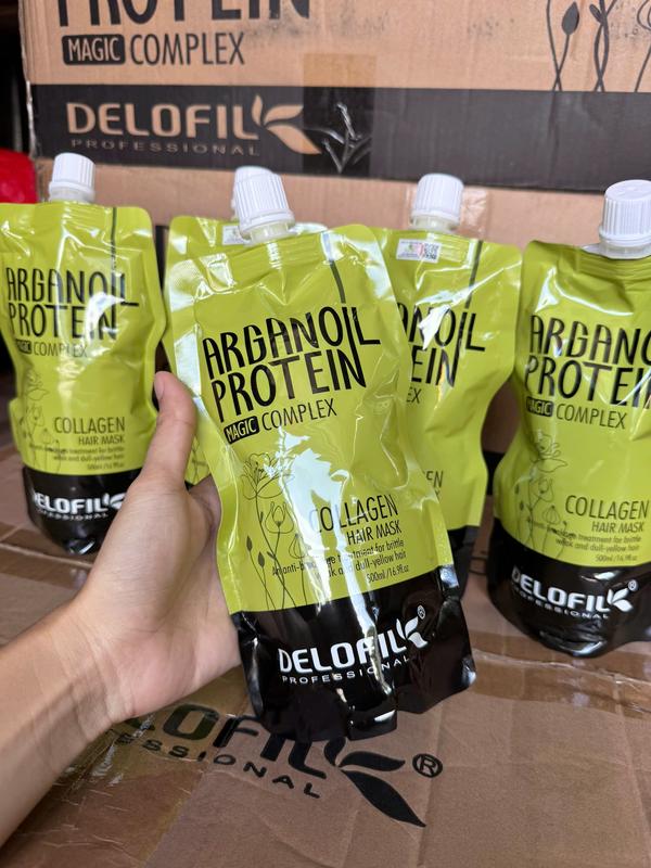  DELOFIL- DẦU HẤP Ủ TÓC PHỤC HỒI DƯỠNG ẨM COLLAGEN PROTEIN SIÊU MƯỢT 500ML TÚI  