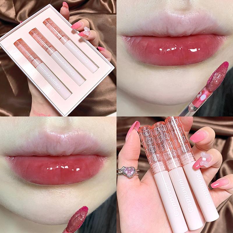 Bộ Son Môi CAPPUVINI 3 Màu Bộ 3 Son Bóng Kem Bóng Gương Bóng Lâu Trôi Dưỡng Ẩm Son Kem Màu Sắc Cosmetic Mỹ Phẩm