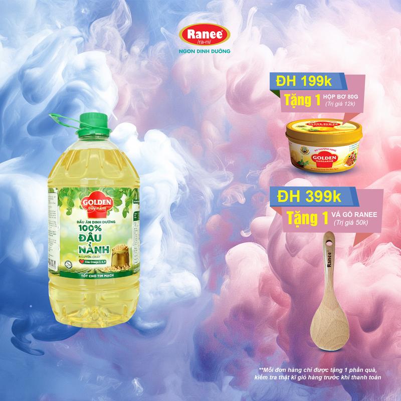{Đơn 199k tặng hộp bơ -399k tặng vá gỗ} Dầu ăn ĐẬU NÀNH dinh dưỡng Golden 5 lít