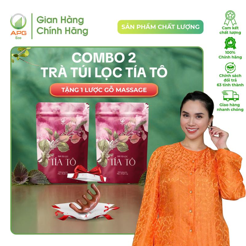 Tặng Lược Gỗ Massage Combo 2 Trà Túi Lọc Tía Tô APG ECO hỗ trợ cho người bệnh gout làm đẹp da quy cách túi 25 gói x 2g