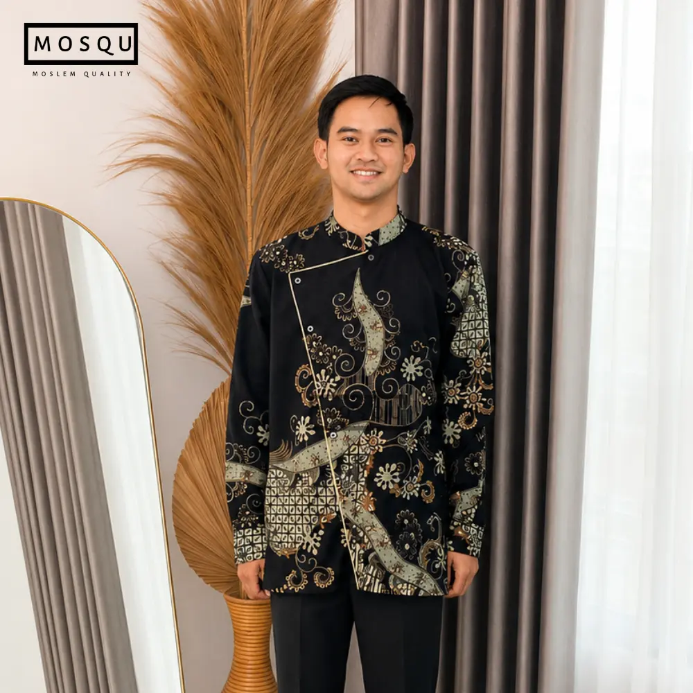 Mosqu Beskap Batik Pria Modern Lengan Panjang Kemeja Traditional Premium Adipati Series
