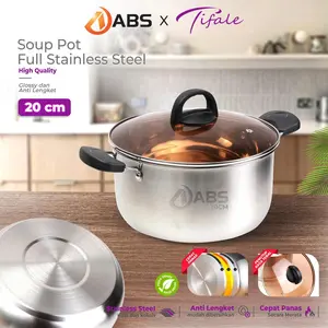 [20CM] Tifale x ABS [COD] Panci Soup Pot Full Stainless Steel High Quality Kitchenware Kaca Glass