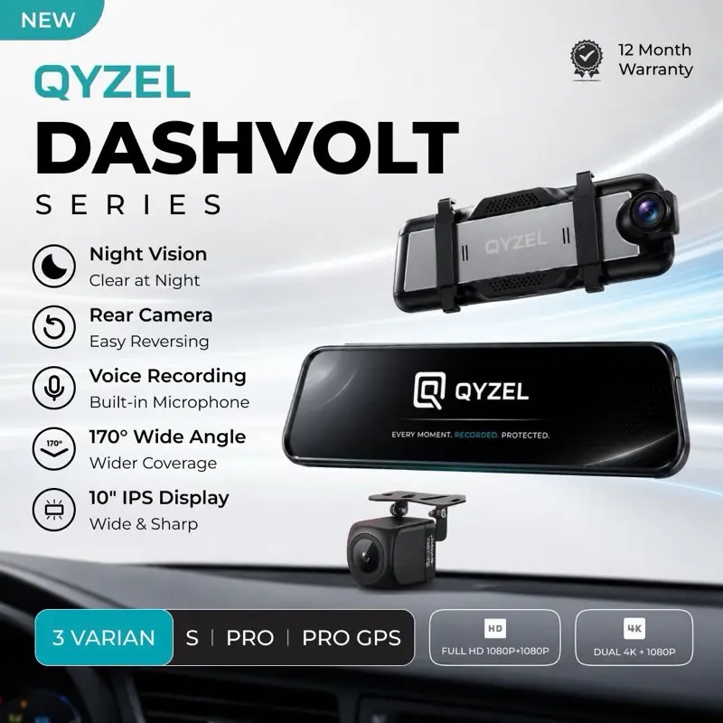 QYZEL Dashvolt Series Mirror Dashcam Digital 10 Inch 4K 1080P Kamera Mobil Rear Camera Night Vision 170 Wide Angle WiFi GPS