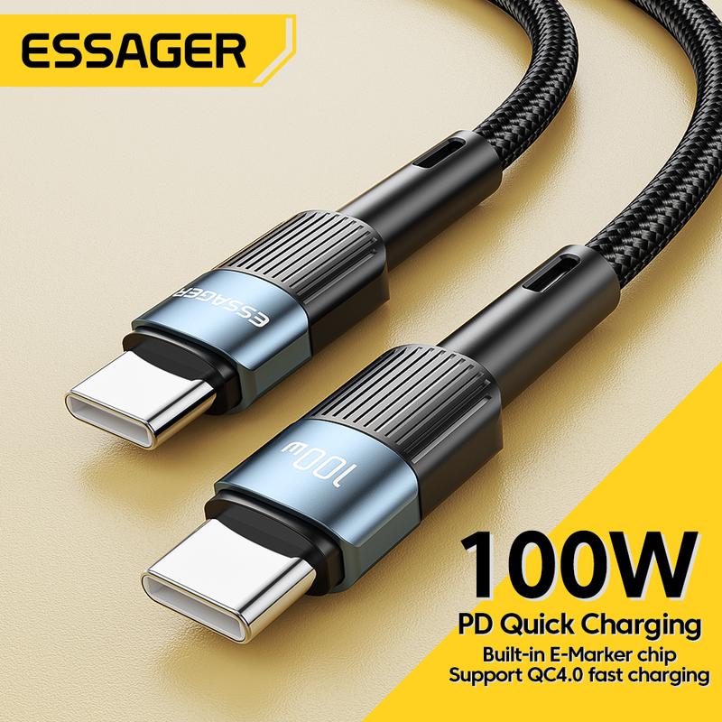 Cáp USB Type C Sang USB C, Essager, 100W / 60w, Dây Dây Sạc Sạc Nhanh USB-C PD, Tương Thích Với Macbook, Samsung, Xiaomi, Vivo, Cáp Type-C USBC