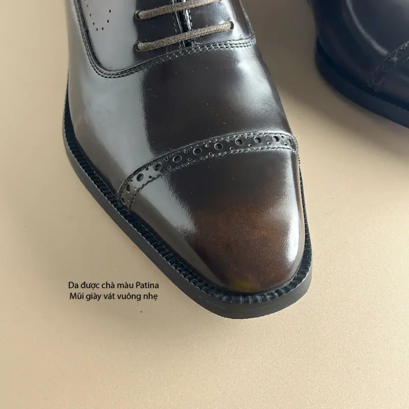 Giày Oxford Captoe Nam Màu Nâu Patina, Brogue Oxford Brown Hiệu Dustino cổ điển 3