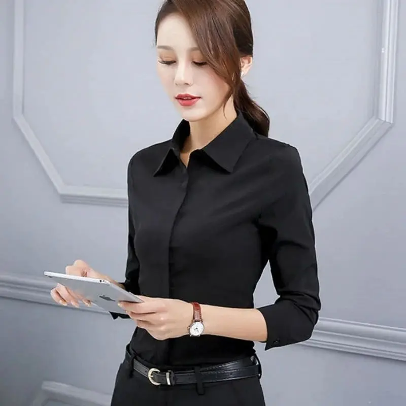 KEMEJA KANTOR CEWEK POLOS LENGAN PANJANG KEMEJA CEWEK LENGAN PANJANG Wanita Atasan Baju Casual  Kerja 5