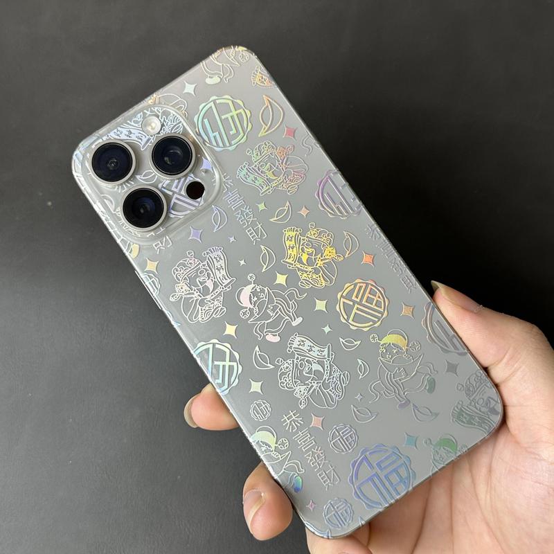 Miếng Dán Lưng Viền iPhone PPF Nhám Hình Thần Tài Phản Quang Ngũ Sắc – Từ iPhone 12 Đến 18 Pro Max