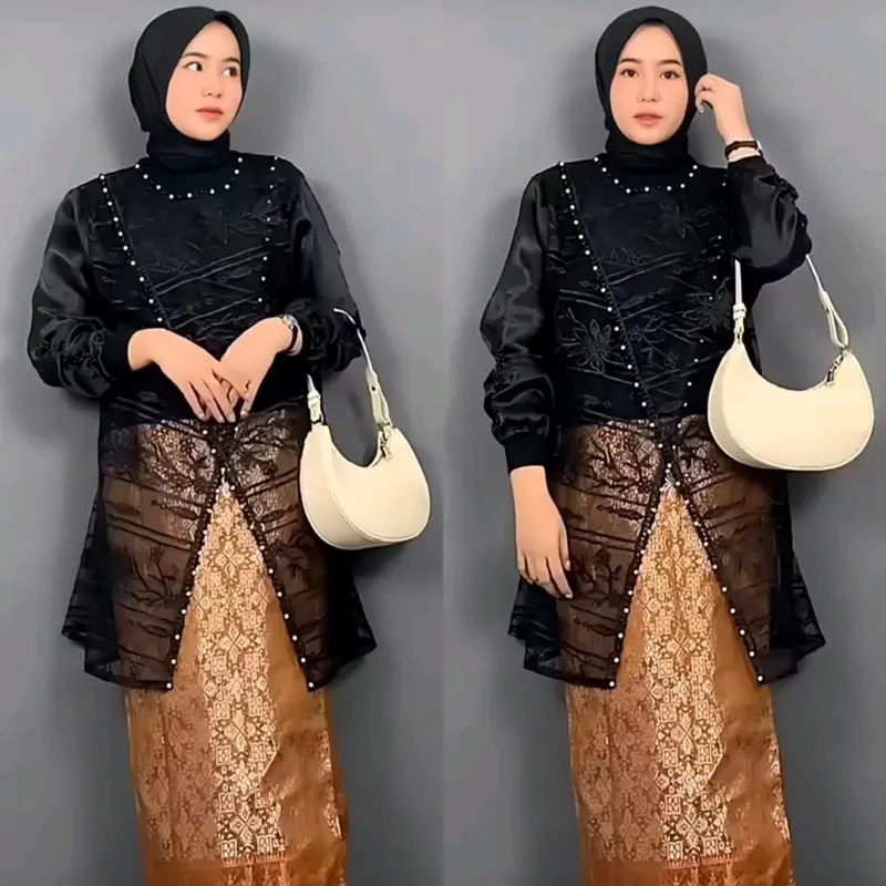 Tunik Couple Hananque Ibu dan Anak Usia 1-13 Tahun dengan Brokat Kondangan Full Payet Mix Organza Bridesmaid untuk Pasangan Wanita Wanita Keluarga Motif 2