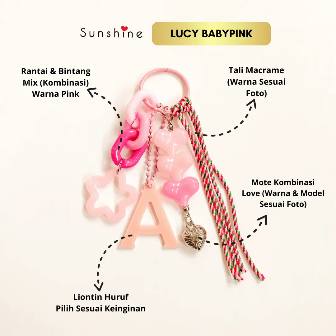 Sunshinelove - Lucy Alphabet Bag Charm Keychain Gantungan Huruf Abjad Kunci Tas Warna Baby Pink