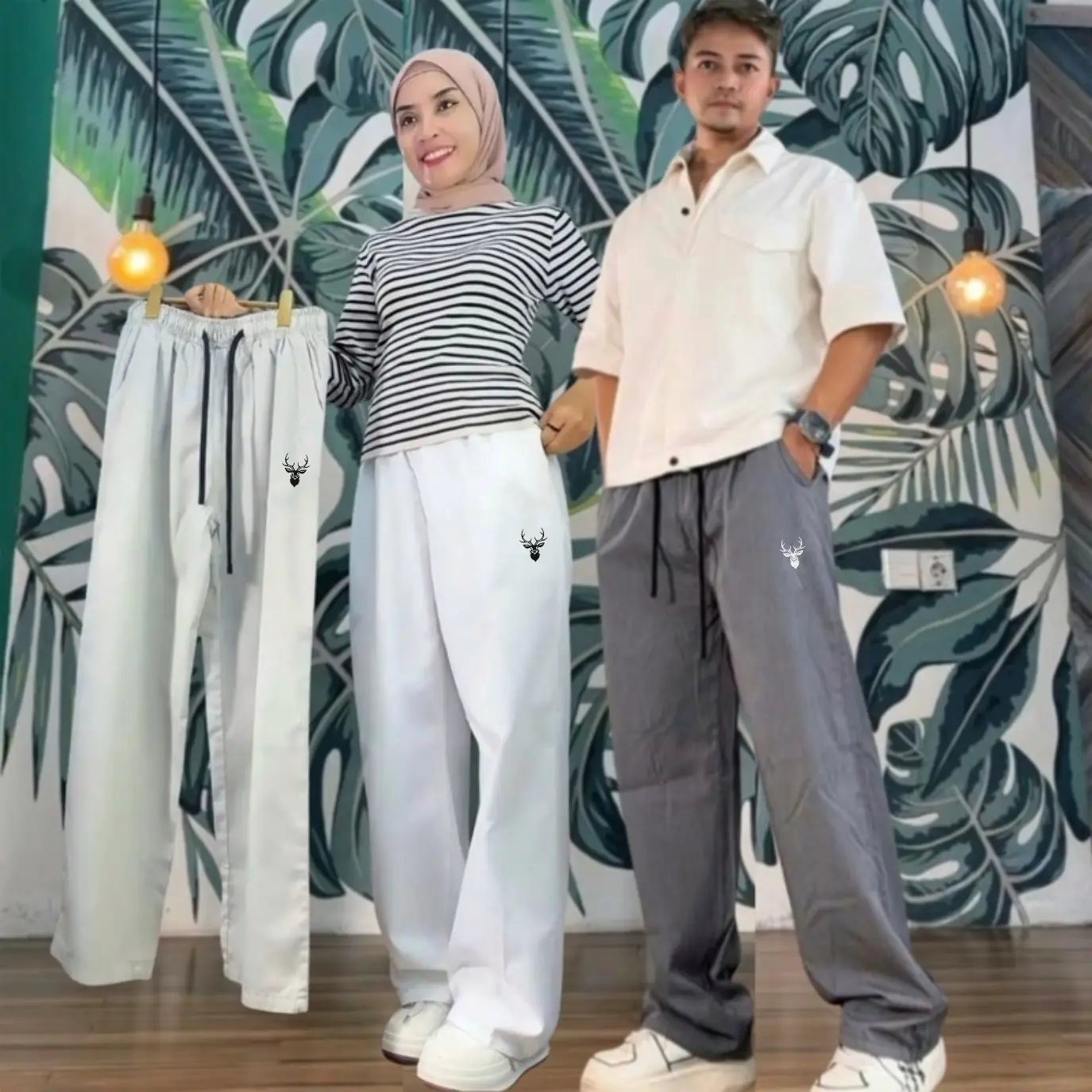Promo 100 ribu dapat 2 pcs Celana Panjang Wanita Highwaist Unisex Pinggang Karet Baggy Loose Pants