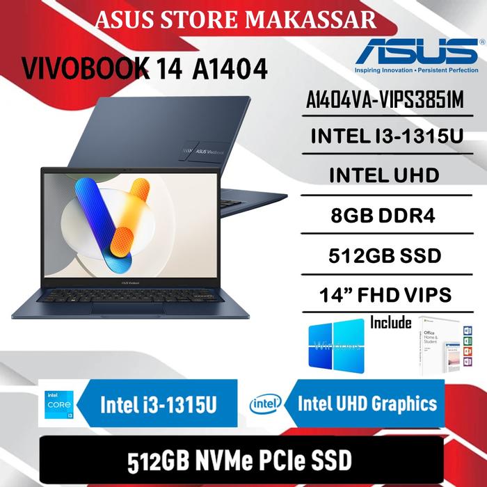 Gambar ASUS VIVOBOOK 14 A1404VA-VIPS3851M - i3-1315U 8GB 512GB 14"VIPS W11 OHS - 8GB dari AsusStoreMakassar Kota Makassar Tokopedia