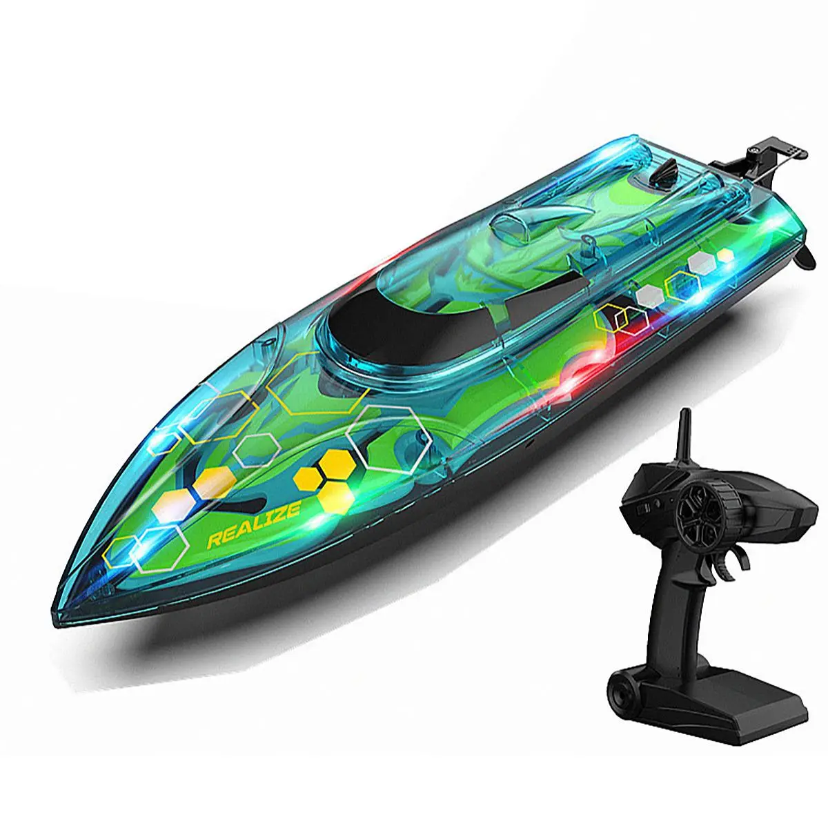 Remote Control High Speed Boat Toy, LED Light Up Electric Boat Toy, Outdoor Water Toy for Teenager & Adults