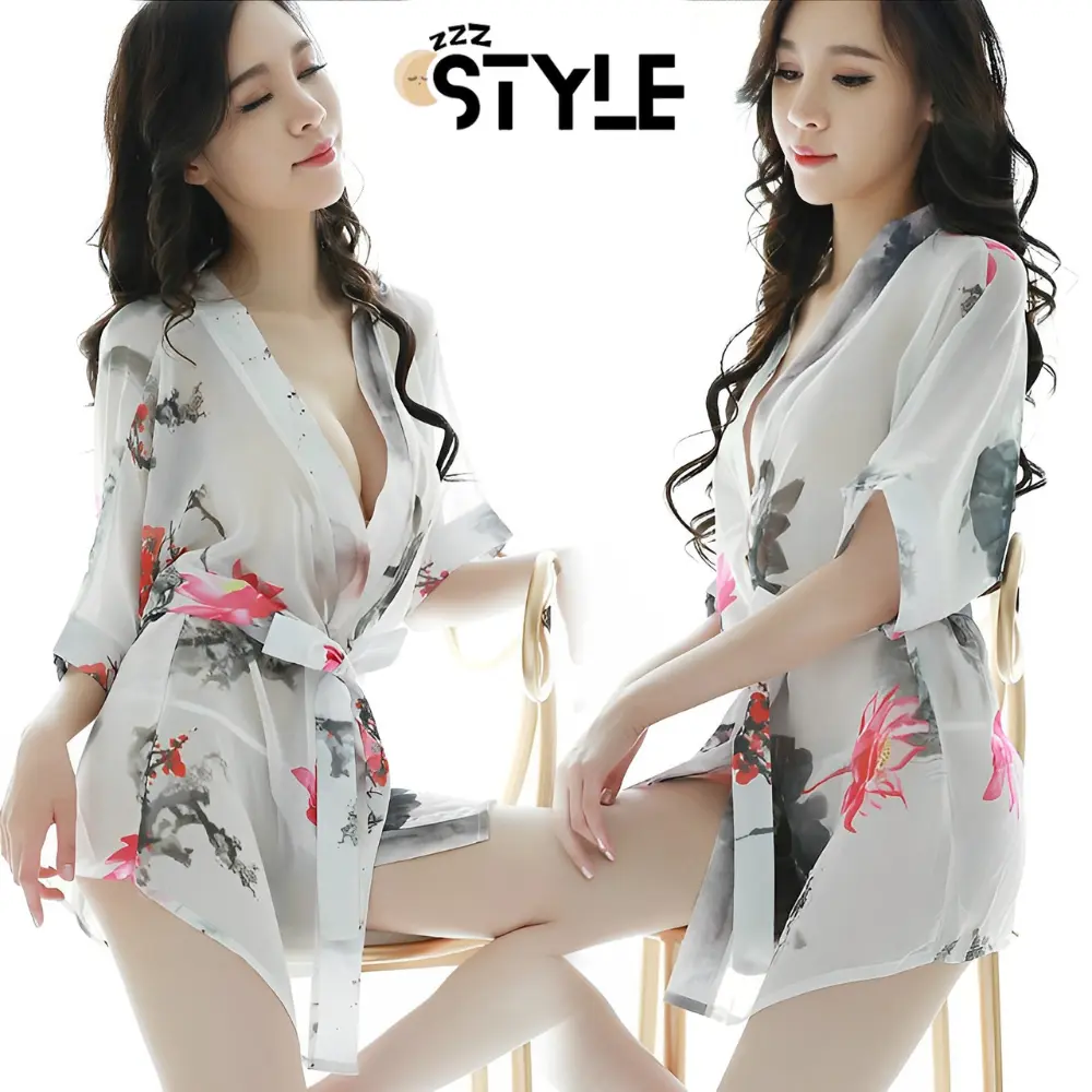 ZzzStyle Set Kimono Lingerie Sexy + G String Baju Tidur Bahan Sifon 1274