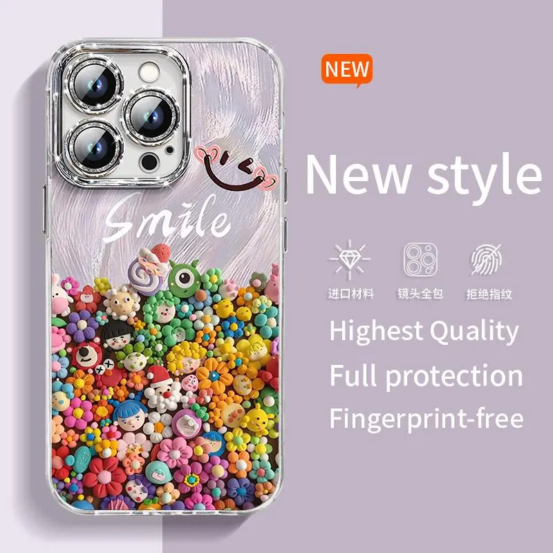Casing Silikon TPU Wajah senyum bahagia untuk iPhone 13/15 pro max 14/Xsmax/R dengan 12/11 Film Lensa Bawaan - Wajah senyum bahagia - Ponsel 1