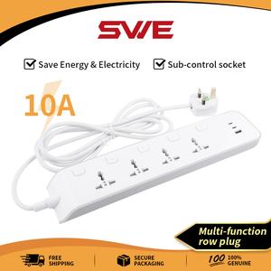 Jalur Kuasa Pelindung Lonjakan, SWE, 10A, 250V, 2500W, Kord Sambungan, dengan Pelbagai Outlet, Palam 4 Outlet, 3 Port USB (2USB C), Pemanjang Outlet Berbilang Palam, Sesuai untuk Rumah, Pejabat, Kolej, Bilik Asrama, Keperluan Penting