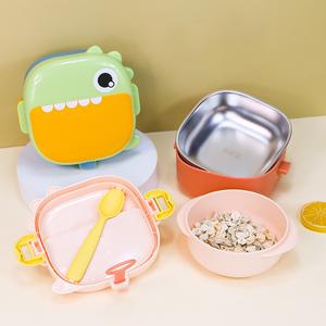 Dinosaur Food Supplement Bowl Baby Food Storage Container Kid Stainless Steel Grinding Bowl