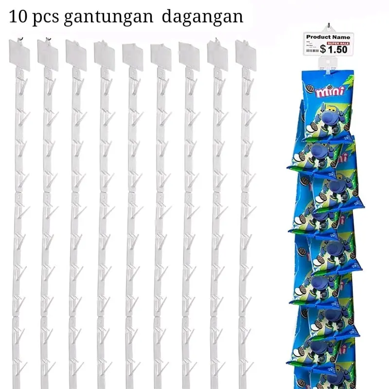 10 PCS GANTUNGAN JUALAN RAK SNACK DAGANGAN CIKI SABUN GANGUNG RENTENG PELUBANG MULTIFUNGSI DISPLAY MAKANAN CLIP STRIP HANGER 1