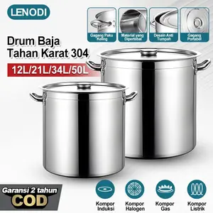Lenodi  Panci Dandang Ember Stainless Steel Tebal Extra/Panci Dandang Stainless/Panci Besar Tahan Api Kapasitas 12L/21L/34L/50L/Panci Besar Stainless Steel 304