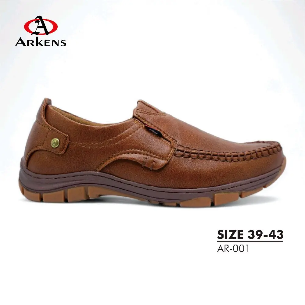 Sepatu Kulit Sintetis Slip On Pria Anyaman Rempel 3 Warna Tan Coklat Hitam Sepatu Formal Kantor Flat Shoes Kasual Pantofel Karet Size 39-43 | ARKENS AR-001