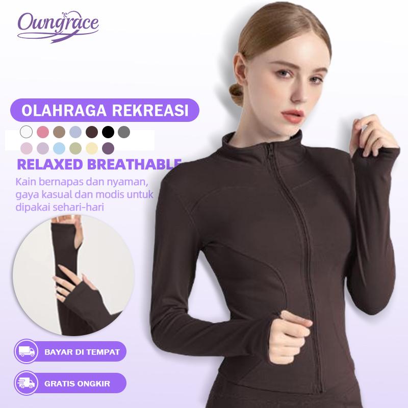 Owngrace-Jaket Olahraga Wanita Lengan Panjang Untuk  Jaket Lengan  Olahraga Yoga Wanita UPF 50+ Yoga/Fitness Sport