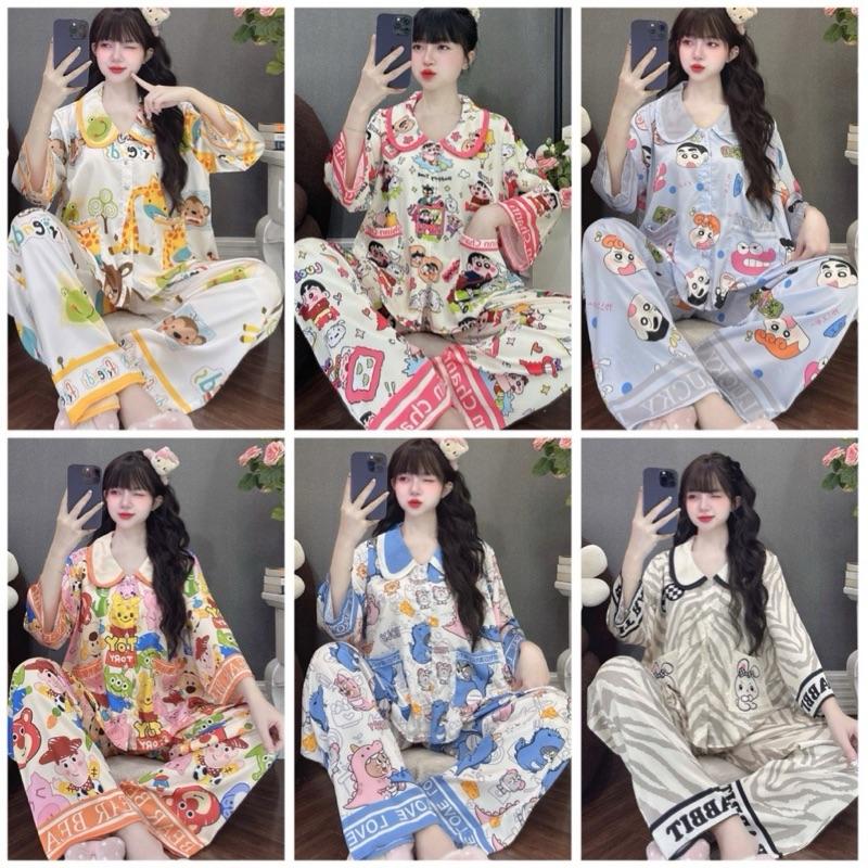 FROM ÁO NGẮN DƯỚI 1M63 SET CÁNH DƠI (40-60Kg và 60-75kg) Đồ Bộ Nữ, Chất Vải Lụa Mịn, Mềm, Thoáng Mát, Tay Dài Quần Dài, In Họa Tiết Hoa Nhiều Màu