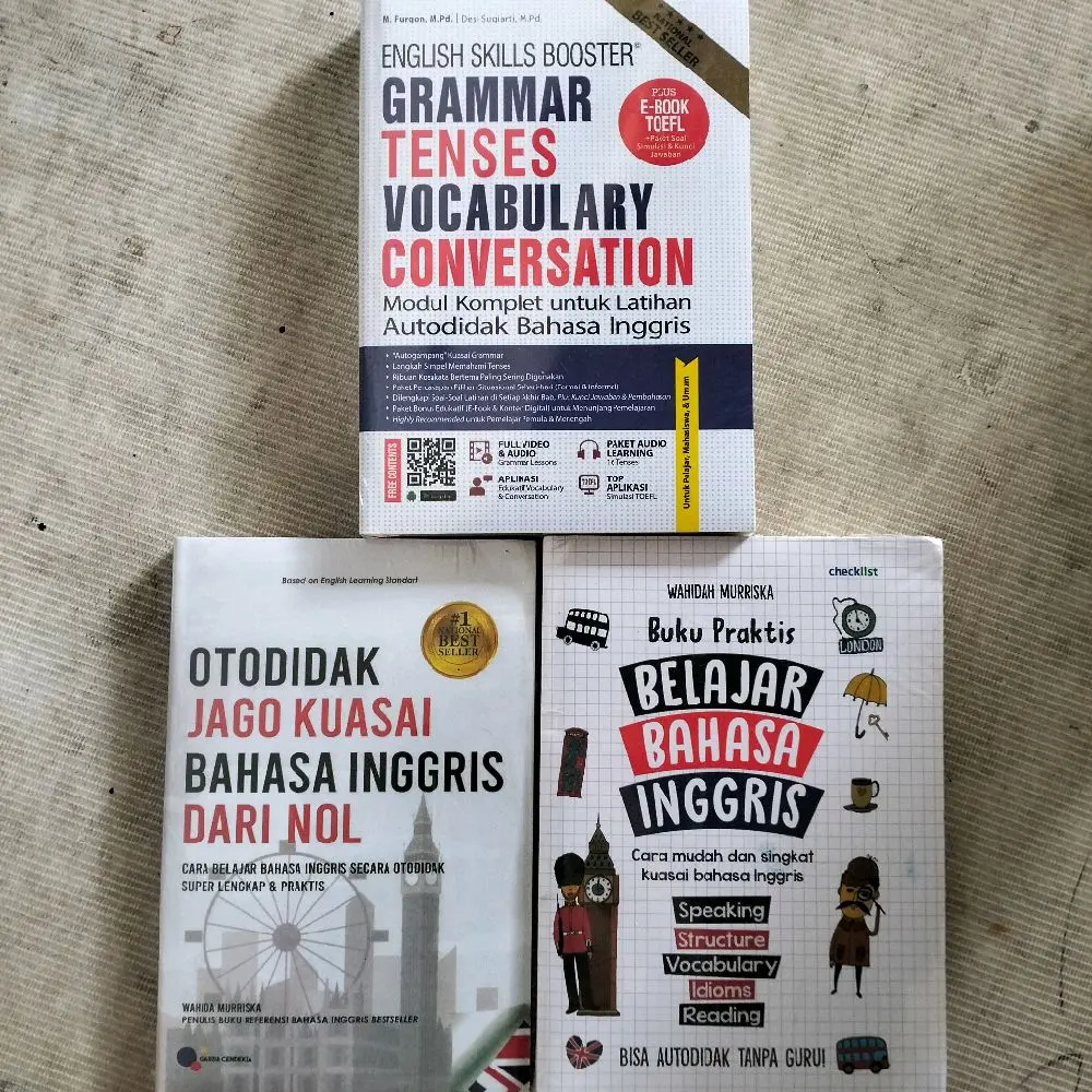 PAKET 3 BUKU PENGEMBANGAN DIRI / ENGLISH SKILLS BOOSTER GRAMMAR TENSES VOCABULARY CONVERSATION / OTODIDAK JAGO KUASAI BAHASA INGGRIS DARI NOL / BUKU PRAKTIS BELAJAR BAHASA INGGRIS / SURAT YASIN