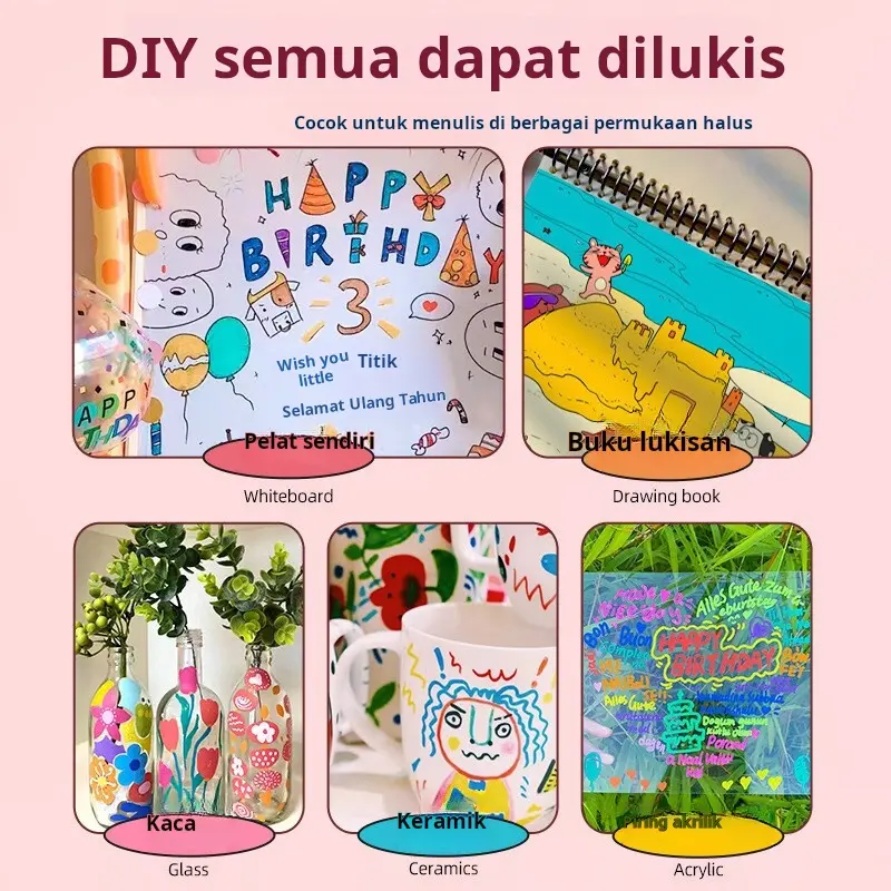 AIGD  acrylic marker / spidol 1 set lengkap / cat acrylic / Spidol Air TulisanMengapung / Spidol Ajaib Mainan /4-12Warna Anak Belajar Toys 1