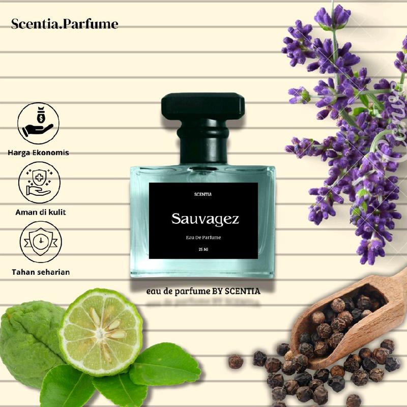 BELI 1 DAPAT 2 PARFUM - Wanita Pria [Scandalicious] [Black Apium] [Barcarat] [Sauvagez] [Cheros] [Perfume 25 Ml] Uniseks Wangi Tahan Lama. Peony Lavender Lemon Licorice Orange Laki-Laki Perempuan Bunga 5