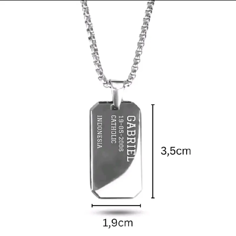 PROJECT NINETYSEVEN - LEROY Necklace - Kalung Bebas Custom Nama Pria, Aksesoris, Jewellery, Anniversary, Mewah, Elegan, Dog Tag, Rantai, Hitam, Putih, Daily, Liontin, Couple, Korean Style (BELI 3 GRATIS 1) 6