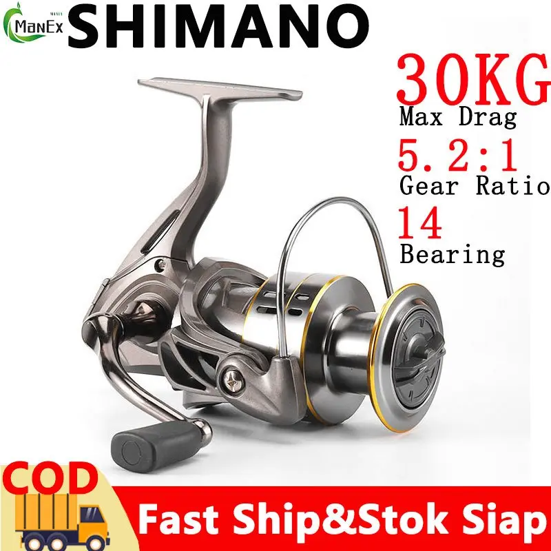 【COD】Manexfishing Reel Power Handle Promo Reel Pancing Shimano Cuci Gudang Alat Pancing LC2000-LC7000 Reel Pancing 5.2:1 Ratio 30kg Drag Fishing Reel Wheel Rel Pancing Kuat