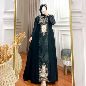 [LRS luxury]Aluna dreess/gamis silky printing premium kombinasi tifany twill/ gamis pesta terbaru