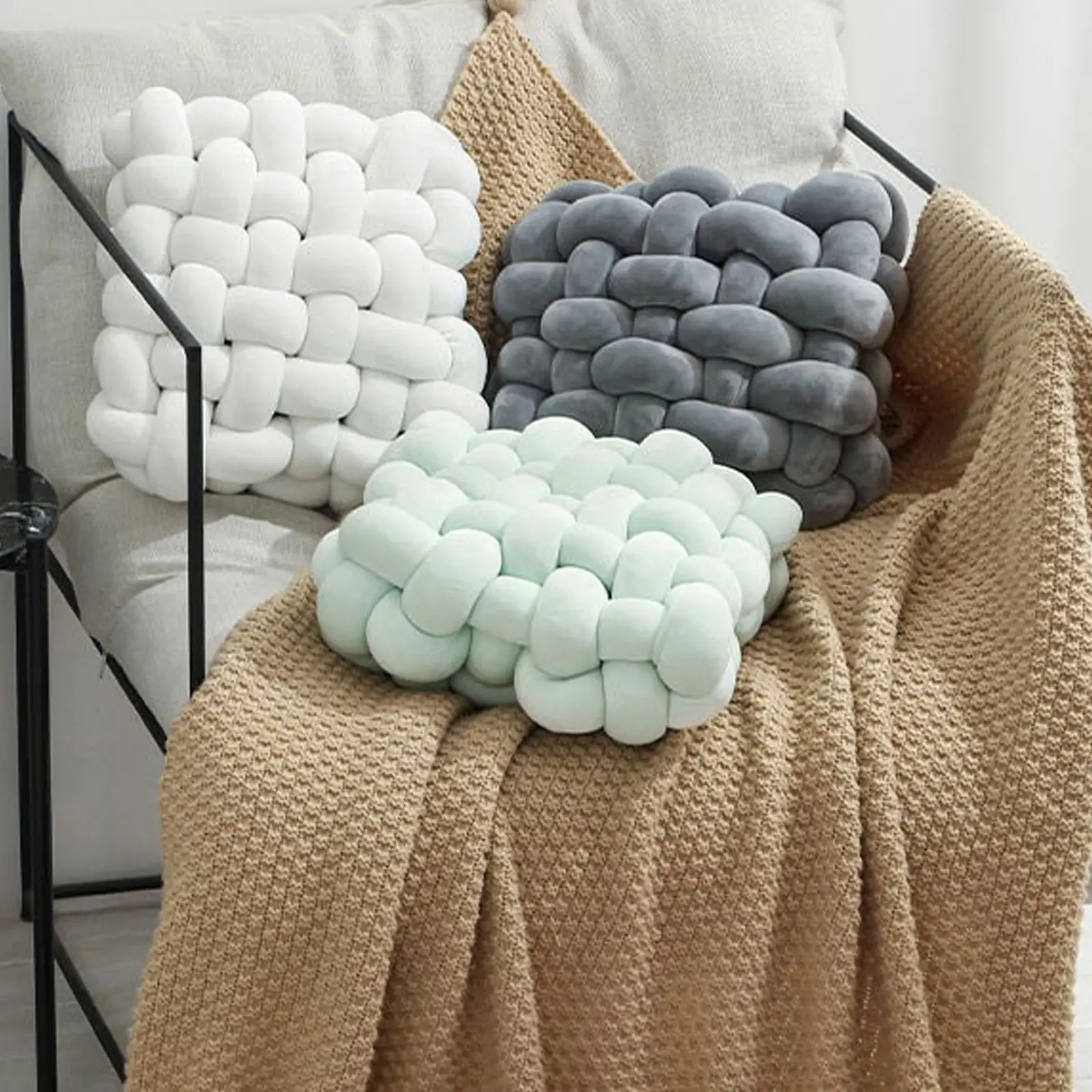 Square Cushion , Square  Knot Pillow,Knotted Floor Pillow Stuffed Chair Seating Pad Back Cushion, Square Floor Pillow