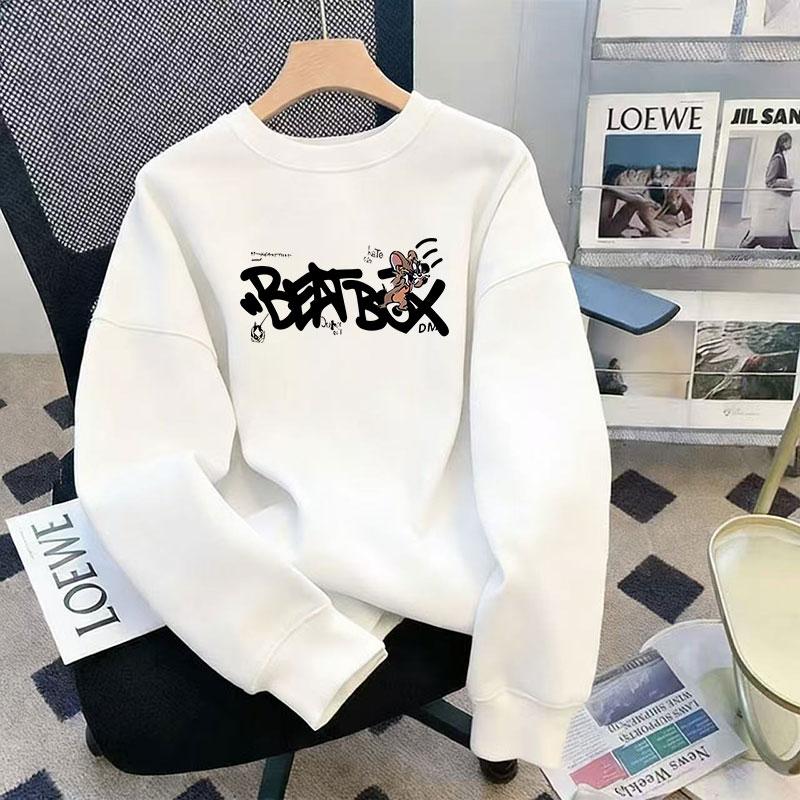 Áo len tròn cổ ấm áp size lớn phong cách casual in hình chữ cái màu đen