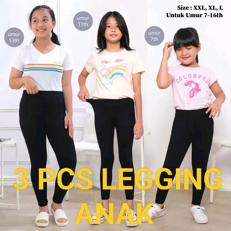 3 PCS LEGGING ANAK BAHAN SPANDEK JERSEY/ELASTIS/TEBEL/ADEM/TIDAK NERAWANG/CELANA ANAK/